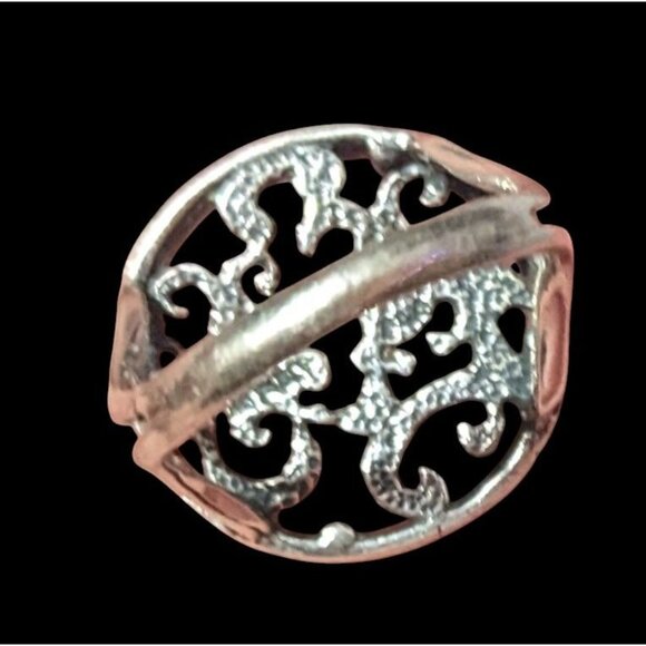 Vintage Sterling Silver Floral Scroll Concave Ring Size 7 1/2 - Picture 8 of 16